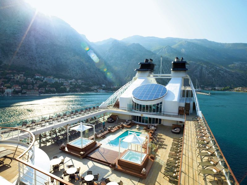 A view of Seabourn Odyssey's Pool Deck as she sails the Adriatic Sea.