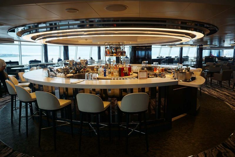 The classy Observation Lounge Bar on Norwegian Bliss. (Click to enlarge.)