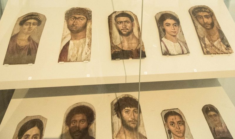 Roman soldiers used wax and tempera to paint likenesses of the deceased, who were mummified in Egypt. All date from 60 to 150 A.D. at the Altes Museum in Berlin.