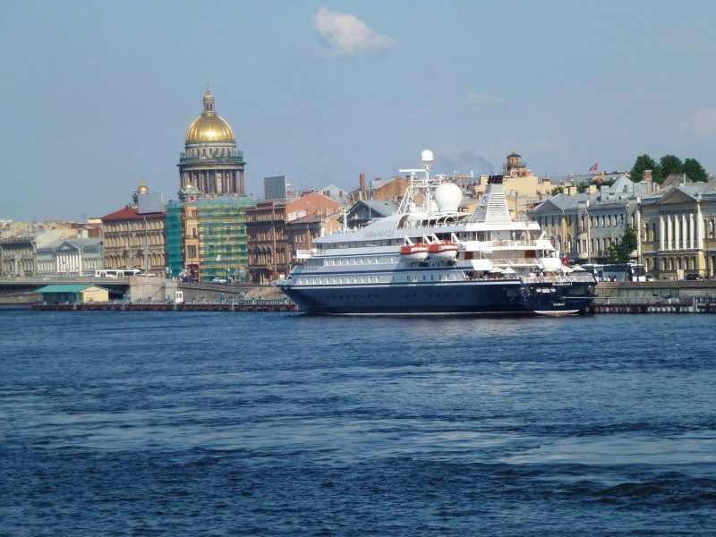SeaDream I is small enough to dock right in the heart of St. Petersburg, Russia.