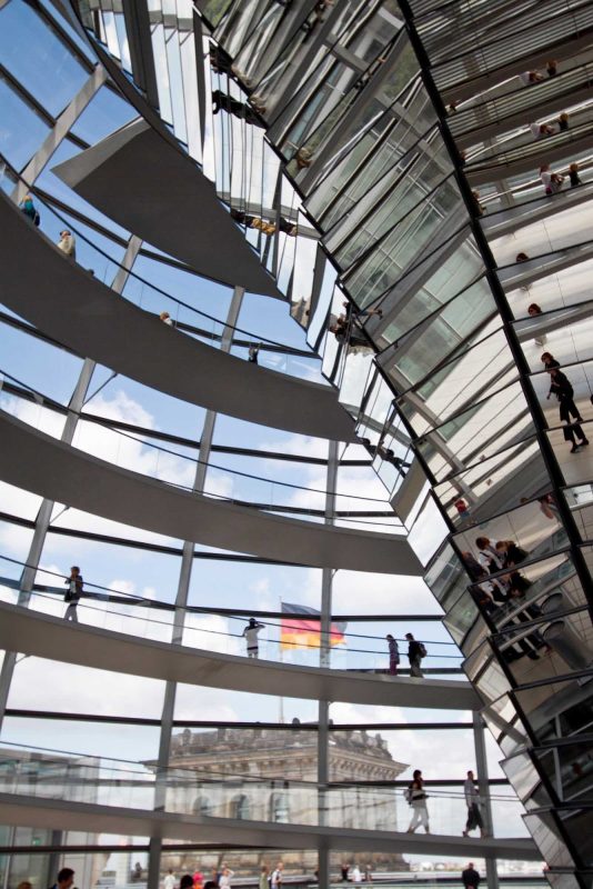 The glass dome of the Rheichstag in Berlin, which was added during reconstruction in 1997.
