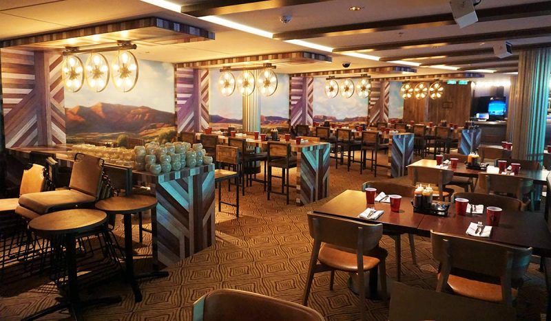 The inside of the brand new Q Texas Smokehouse on Norwegian Bliss. (Click to enlarge.)
