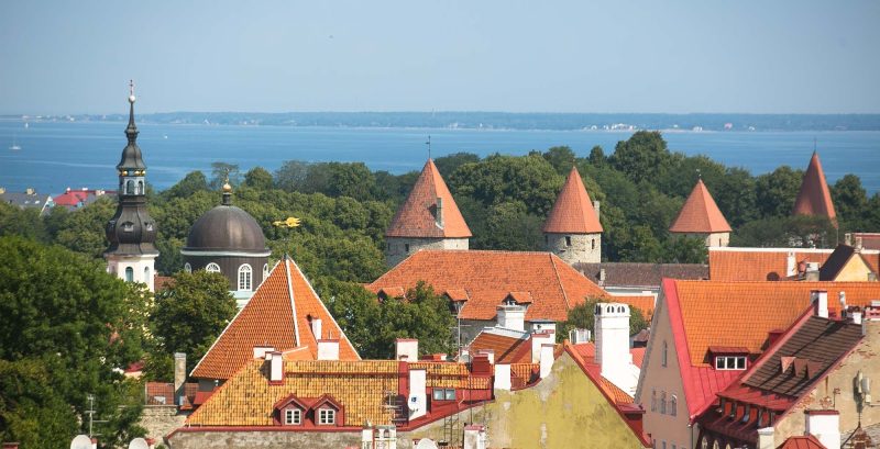 Some of the pretty rooftops that travelers can see on a visit to Old Tallinn, Estonia.
