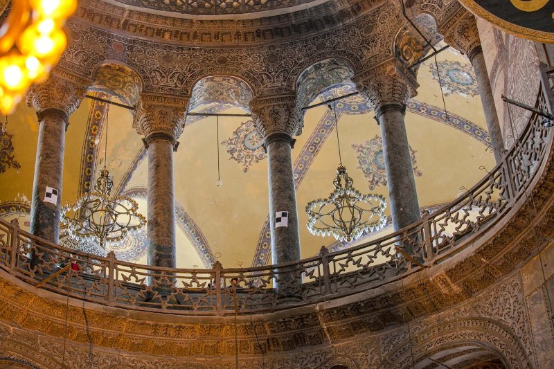 Another view of the columns adorning the interior of Hagia Sophia, built in 537 A.D.