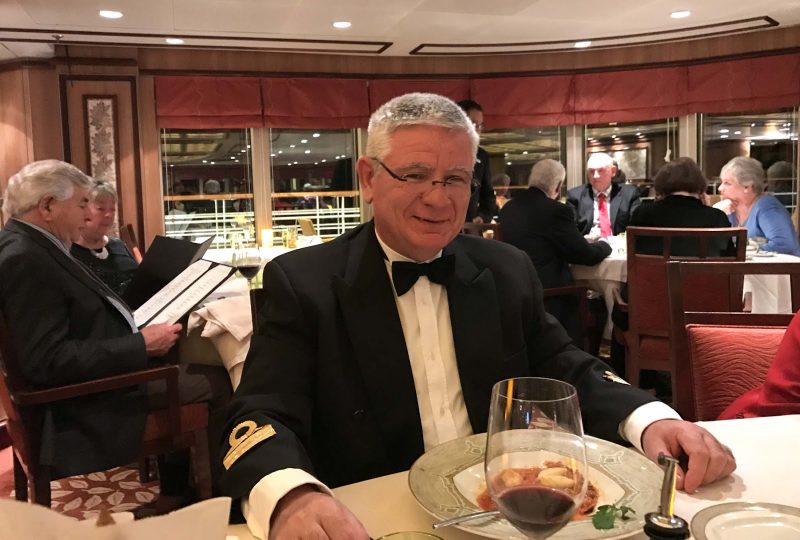 Staff Capt. Giacomo Castiglione during a captain's table dinner in La Terrazza.