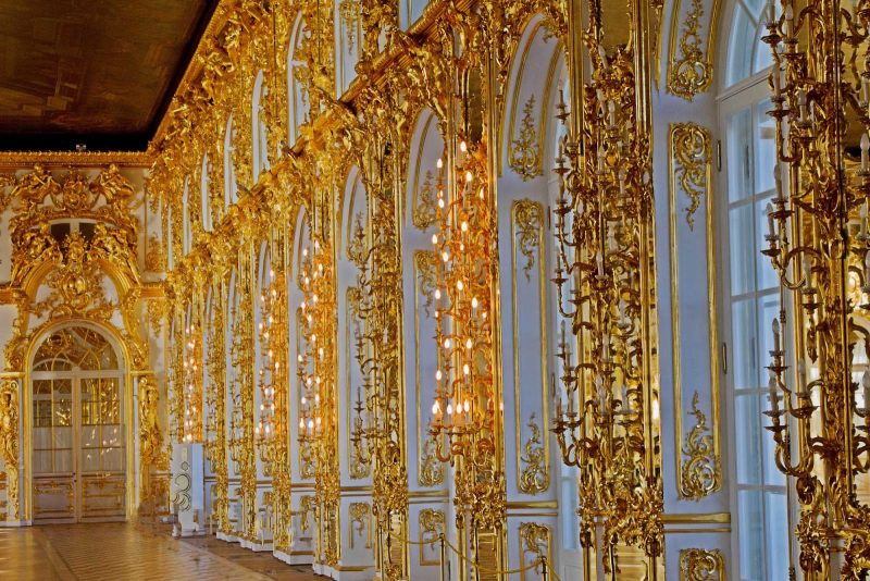 Fillagree lights in Catherine Palace in Pushkin, outside of St. Petersburg, Russia.