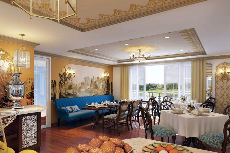 The restaurant on Uniworld's Ganges Voyager II serves two buffet breakfasts, 10 lunches and nine dinners during your sailing.