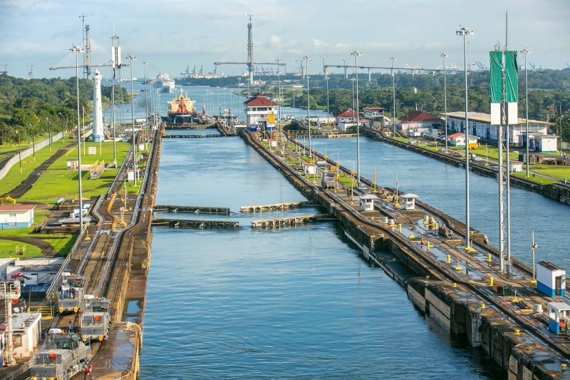 Looking back from the aft of Norwegian Jade as it sits in the third lock of the Panama Canal.