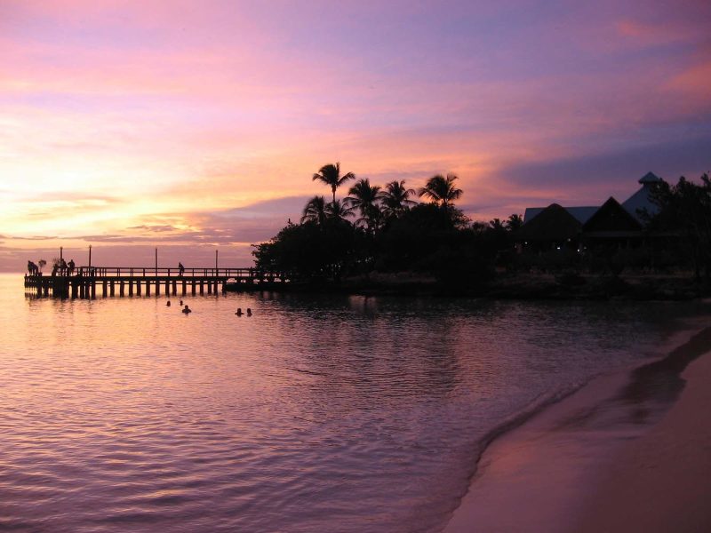 A Cuban beach at sunset.