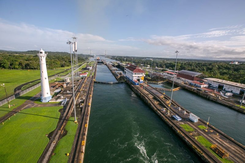 Looking back from the aft of Norwegian Jade as it sits in the second lock of the Panama Canal.