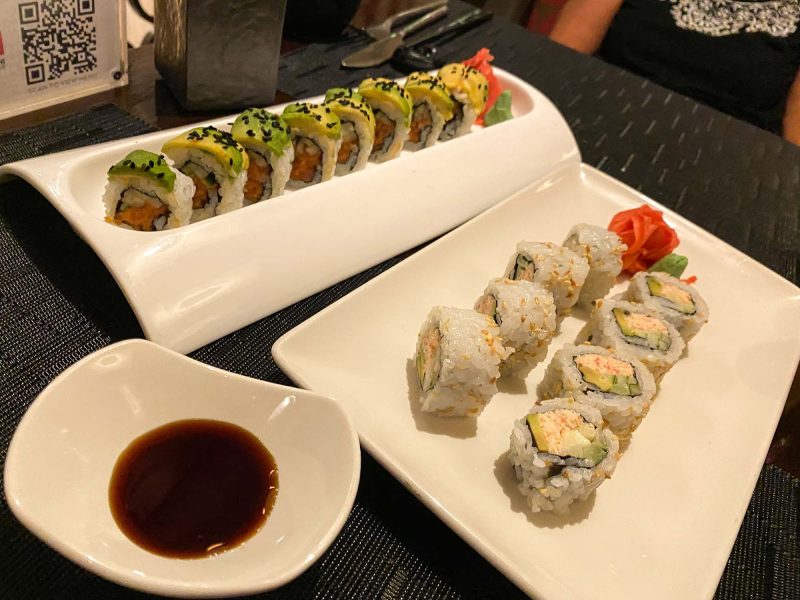 Green roof tuna and Alaskan California sushi at Sushi on Five on Celebrity Equinox.