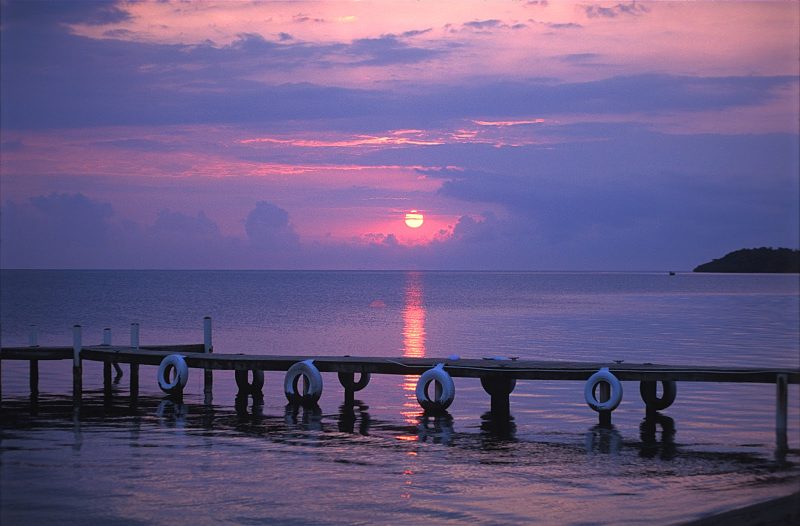 Sunset over the Caribbean Sea in Belize.
