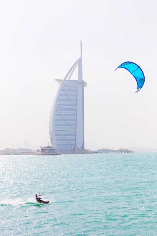 The modern and distinctive Burj Al Arab in Dubai is the fourth tallest hotel in the world.