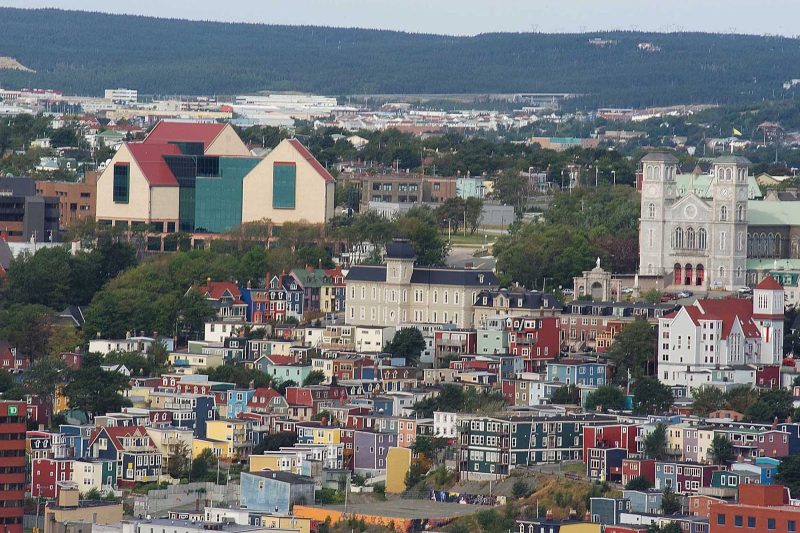 The Rooms resort, left, and Basilica Cathedral of St. John the Baptist, right, in St. John's, capital of Newfoundland and Labrador.