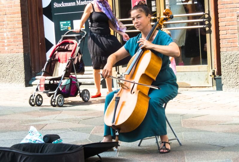 A street musician in downtown Helsinki, Finland. 