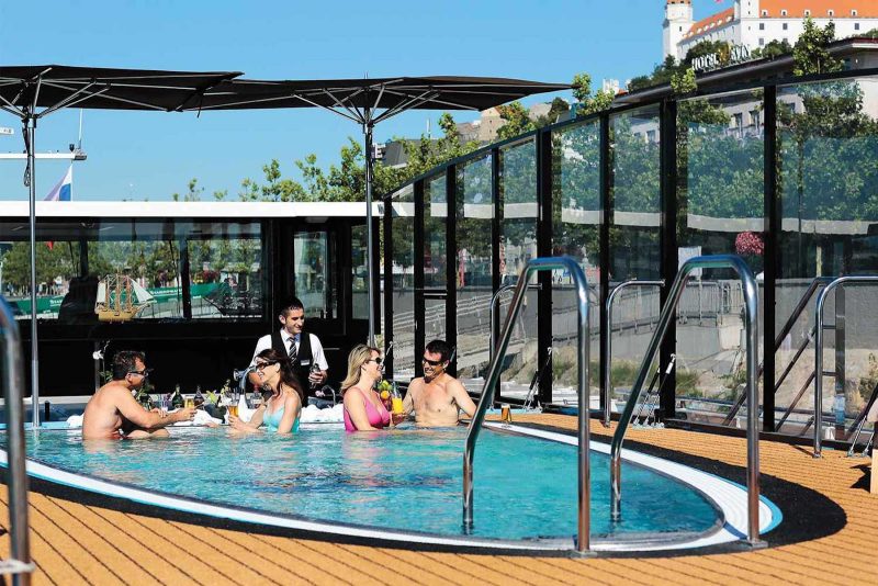  Take in the passing landscapes from the pool on the sundeck of AmaSerena. 