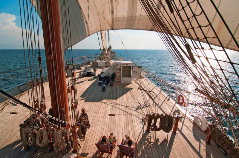 The  riggings on the main deck of Sea Cloud II. 