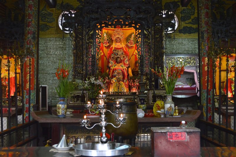 Inside an ornate Buddhist temple in Hanoi, Vietnam. 
