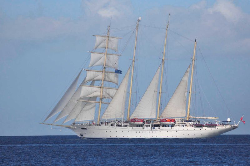 The Star Clipper sailing in the British Virgin Islands.
