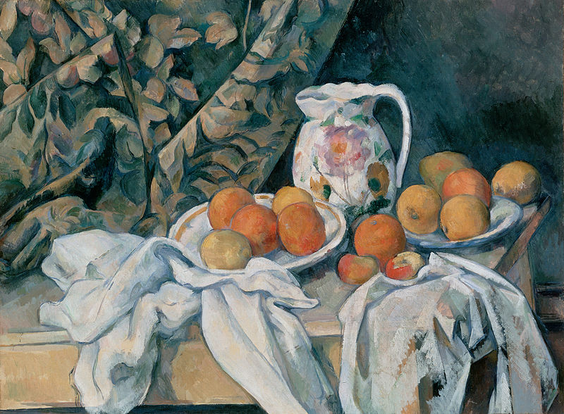This is my favorite still life of all time. Cezanne's "Still Life With a Curtain" (1895) at the Hermitage in St. Petersburg, Russia.