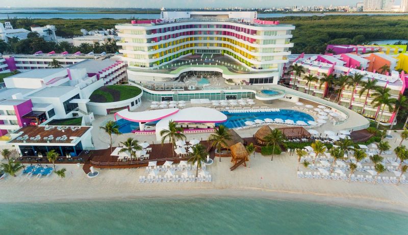 An aerial view of of the all-inclusive Temptation Cancun Resort in Mexico’s Yucatan.
