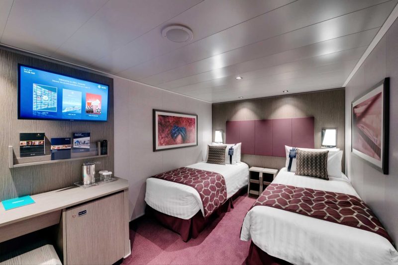 A look at an interior stateroom on MSC Seaside. 