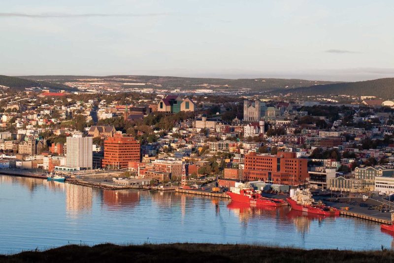 View of St. John's skyline and riverbank from Signal Hill, Avalon, Newfoundland.