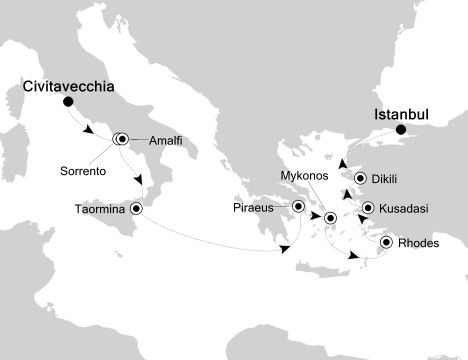 The itinerary for Silver Muse's May 6-16, 2017, sailing.