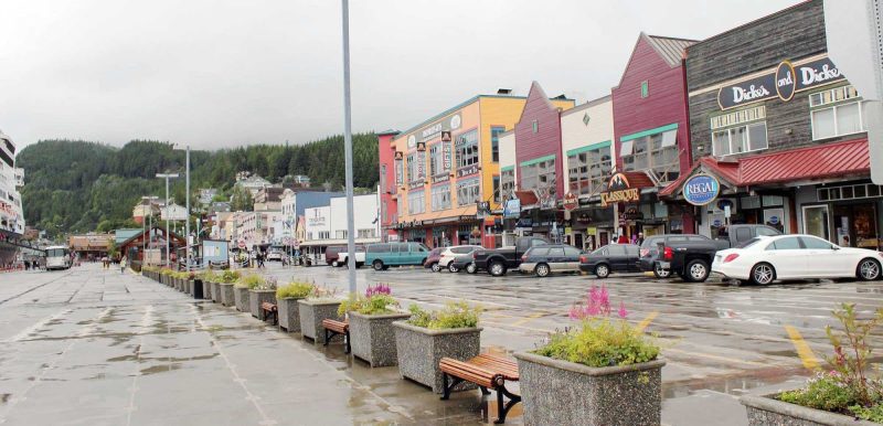 Downtown Ketchikan, Alaska, on a typically soggy day.