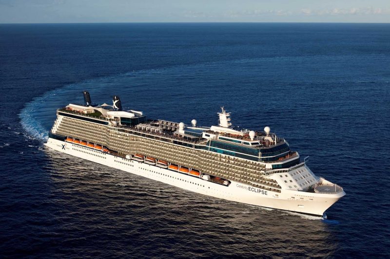 The sleek Celebrity Eclipse sails the waters off Miami.