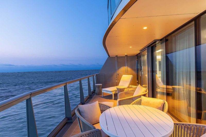 Look out at the Galapagos Islands from the veranda of a Royal Suite on Silver Origin.