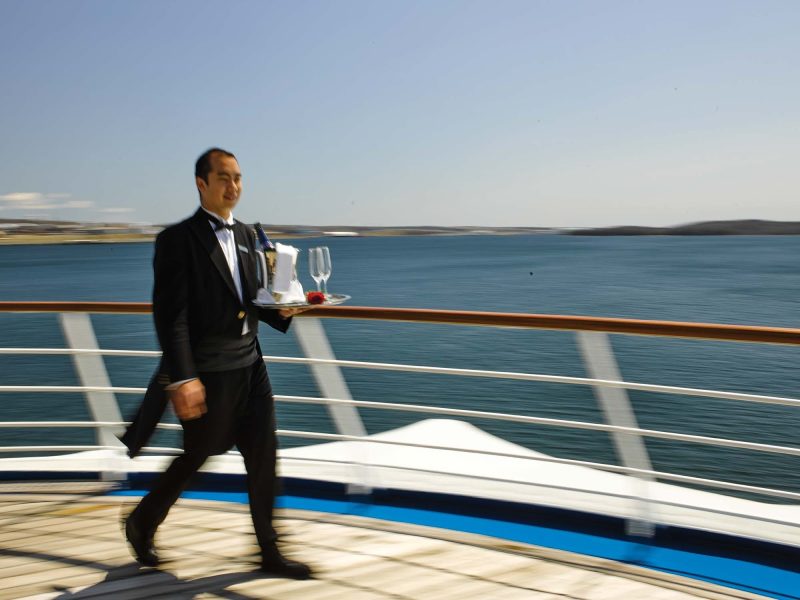 Butler service on deck during a Silversea sailing.