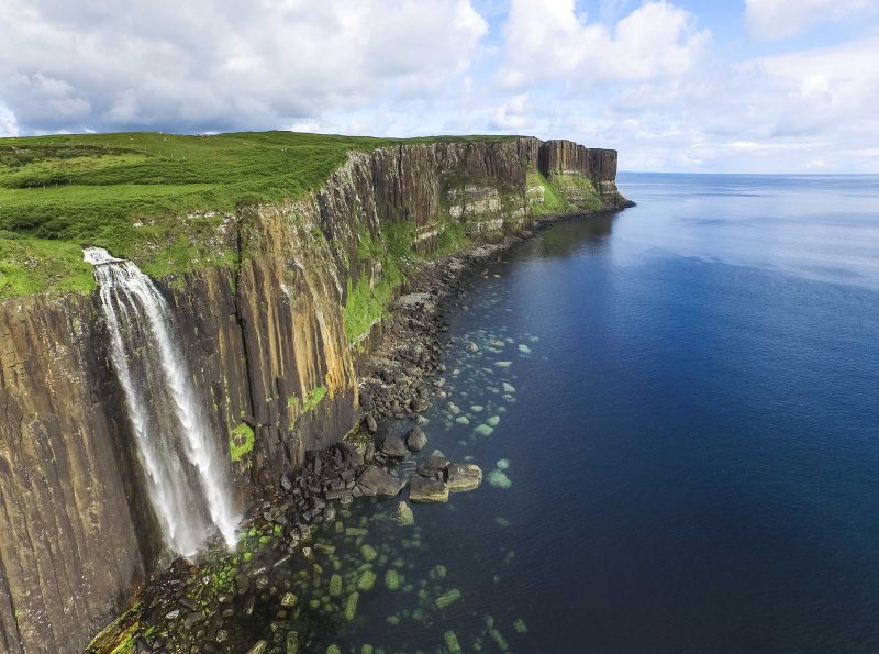 Mealt Falls and Kilt Rock on the Isle of Skye in Scotland.