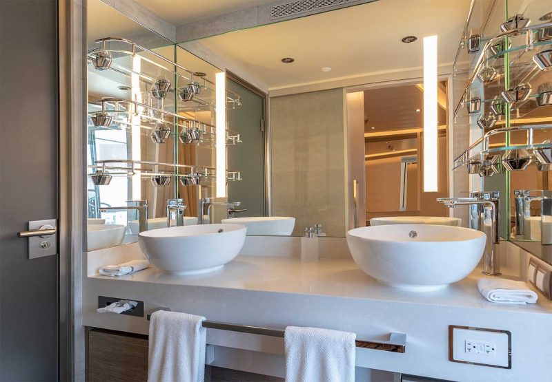 Detail of the appointments in a Silver Suite on the luxury expedition ship Silver Origin.