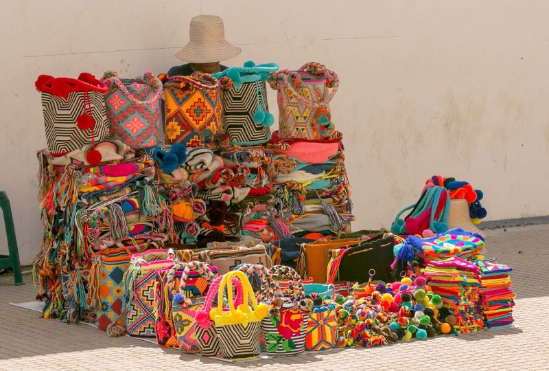 A textiles stall at Plaza de la Proclamacion in Old Cartagena, Colombia.