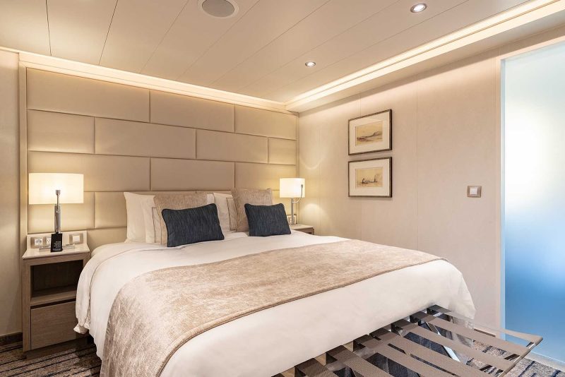 Relax in the bedroom of a Silver Suite between excursions to the Galapagos on Silver Origin.