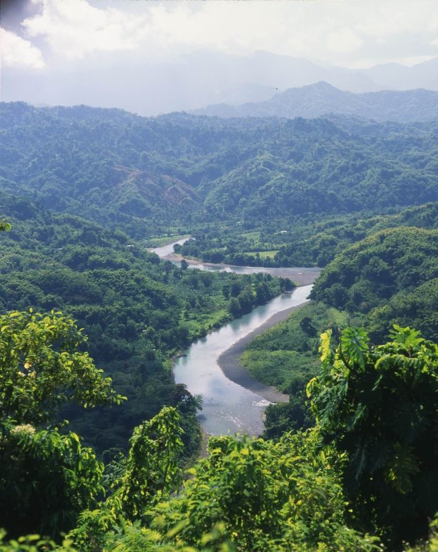 The Blue Mountains, the longest mountain range in Jamaica, dominate the eastern third of the island.