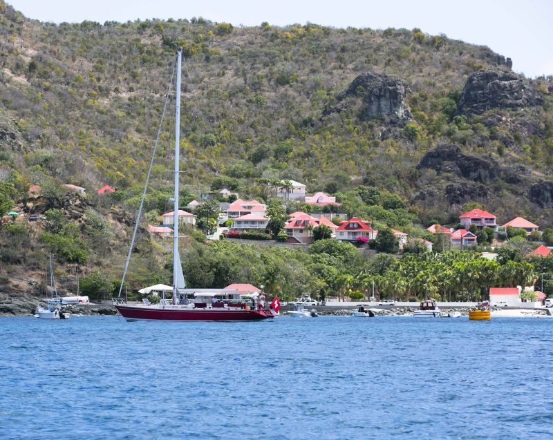 A luxury yacht bobs in Gustavia Harbour, St. Barts.