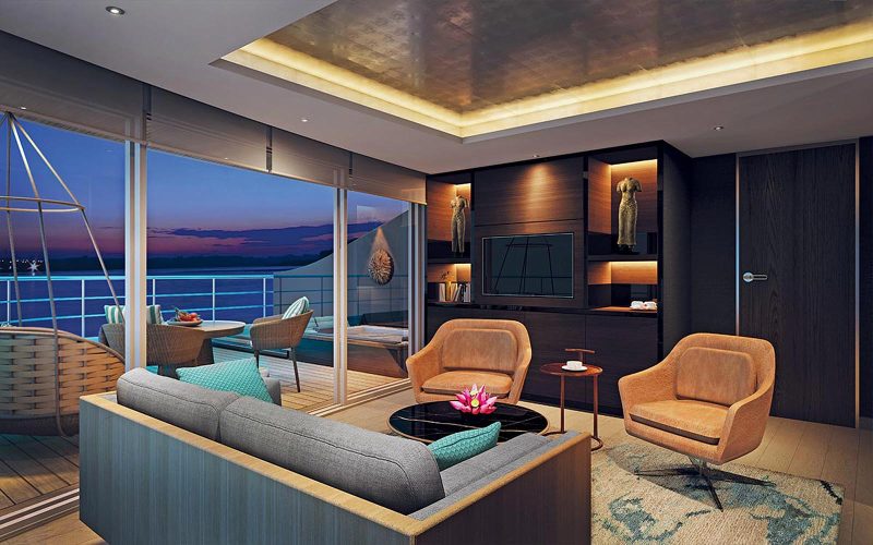 The Royal Panorama Suite aboard the luxury river ship Scenic Spirit.