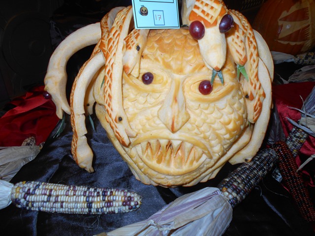 Part of a pumpkin carving contest on Queen Mary2