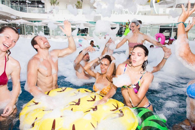 One of the highlights of any stay at Temptation Cancun Resort is the bubble-filled foam party in the sexy pool.
