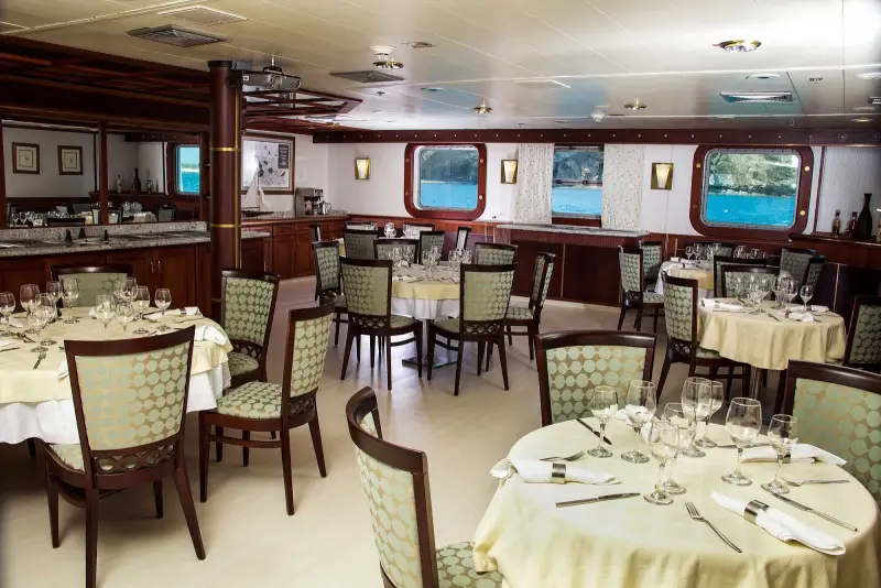 Enjoy local cuisine on Isabella II as it sails the Galapagos.