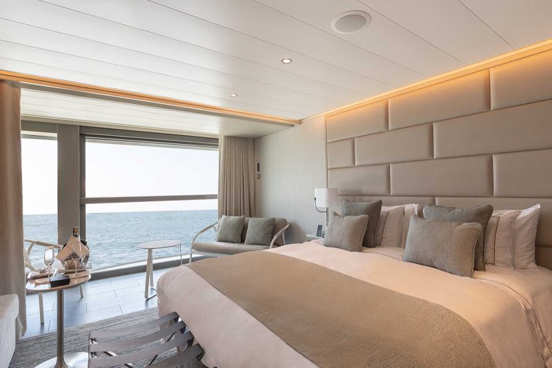 The comfy Superior Veranda Suite aboard the Galapagos-purposed ship Silver Origin.