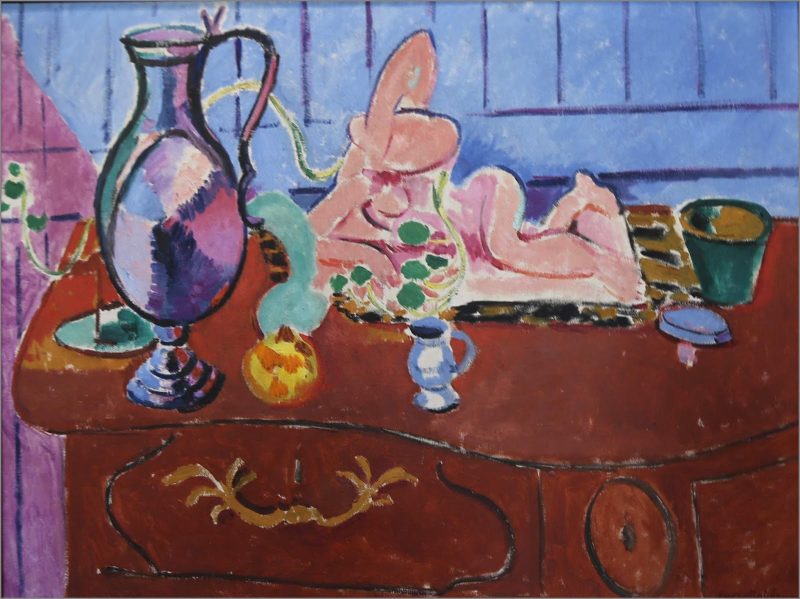 Henri Matisse, “Pink Statuette and Pitcher on a Red Chest of Drawers,” 1910, oil on canvas, at the Hermitage at St. Petersburg, Russia.