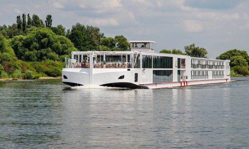 The river cruise ship Viking Tor on the Danube near Regensburg, Germany.