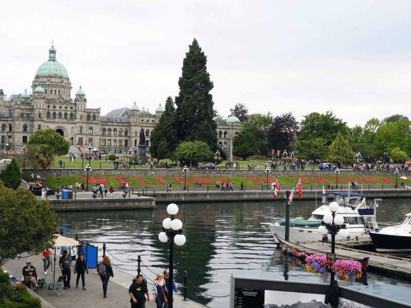 The Capitol Building and harbor of Victoria, British Columbia.