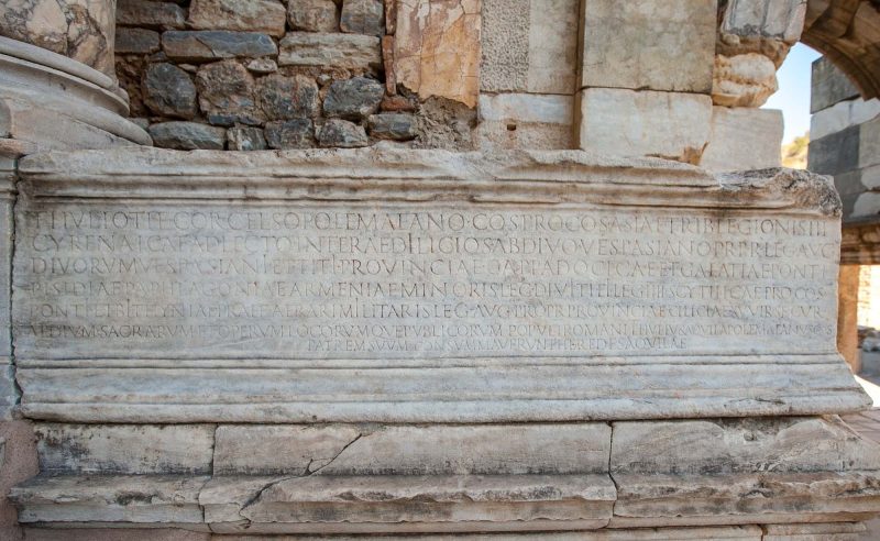 An inscription at the Library of Celsus in Ephesus.