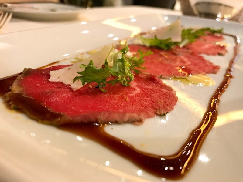 A carpaccio appetizer served in the Vista dining room aboard ms Oosterdam. 
