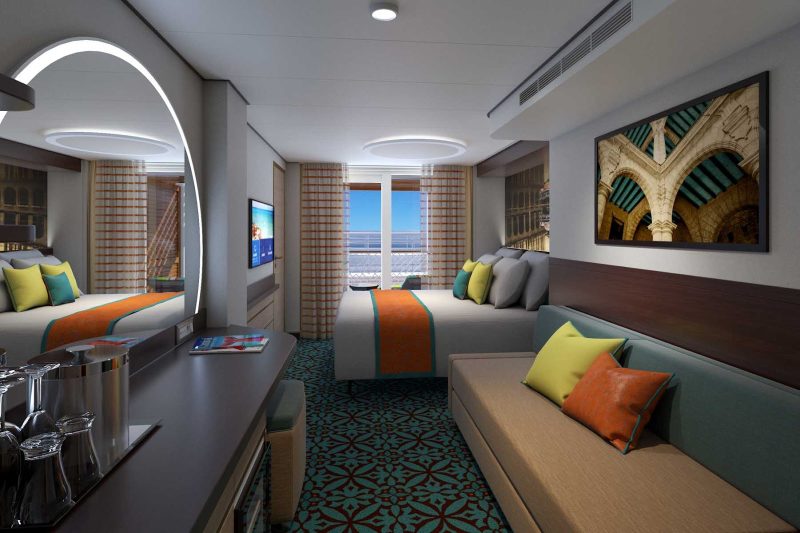 A look at a Havana Cabana forward view exterior balcony stateroom.
