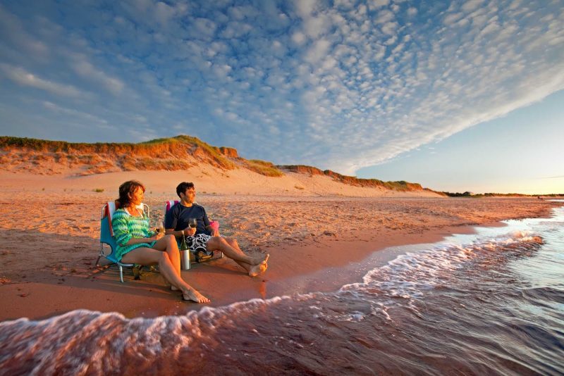Kicking back at sunset at Lakeside Beach on Prince Edward Island, Canada.
